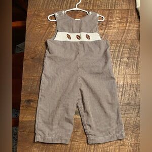 Brown Football Smocked Kids Overalls